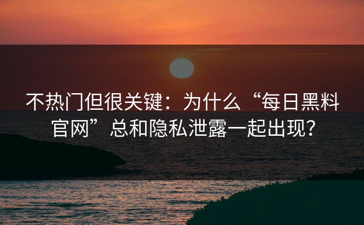 不热门但很关键：为什么“每日黑料官网”总和隐私泄露一起出现？